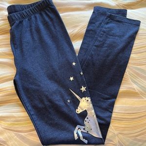 Gap kids heathered blue leggings with silver unicorn .